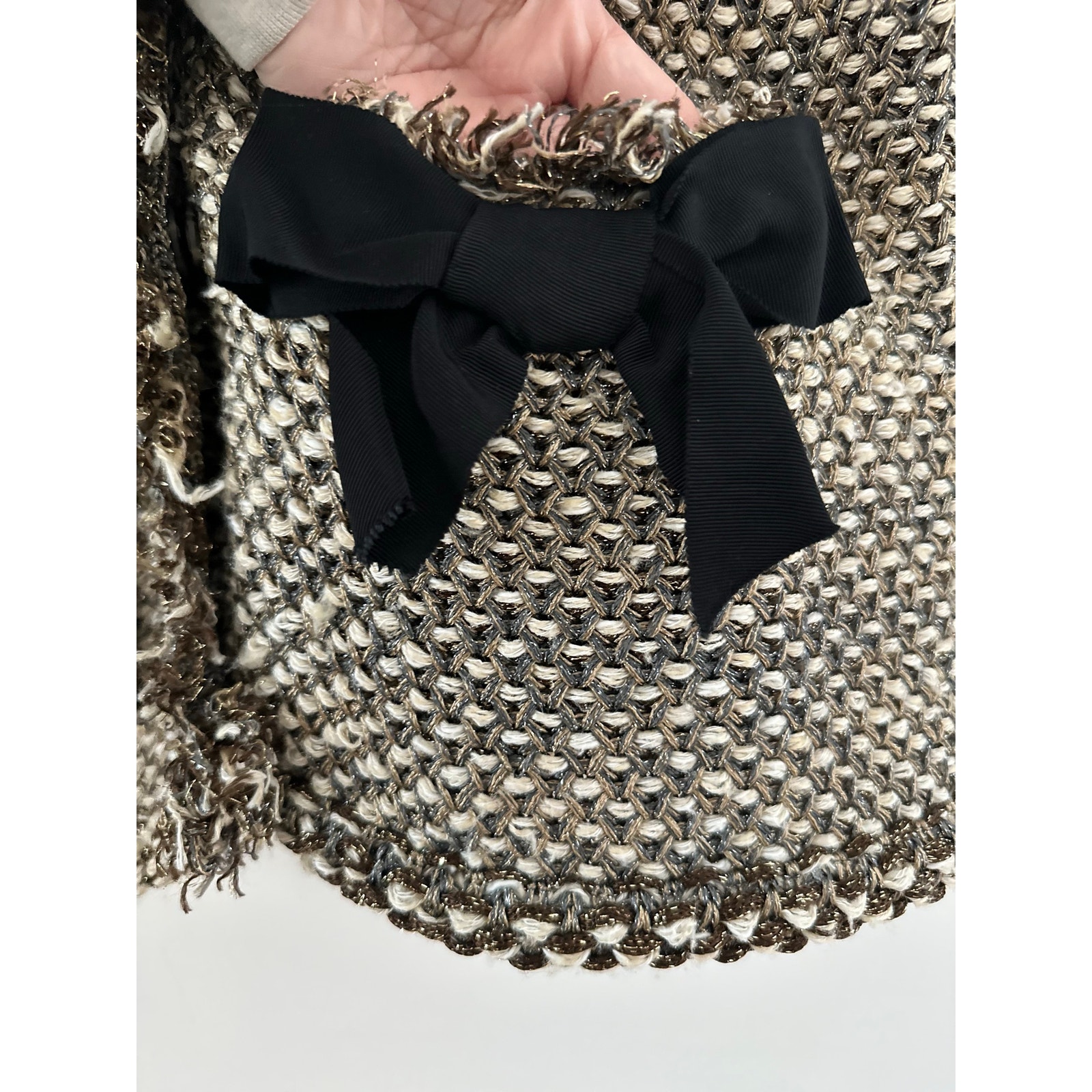 Lanvin Evening Lurex Cardigan Women's Large Brown Metallic V-Neck Grosgrain Bow — image 3 of 8